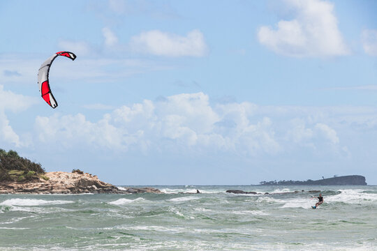 kitesurfing on the beach of cotton tree Australia