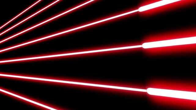Red neon glowing light lines animation loop, futuristic laser beam perspective background for VJ stage display
