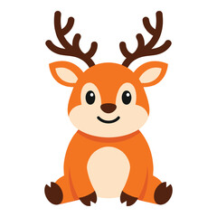 Obraz premium Cute cartoon reindeer with antlers and happy face sitting alone icon
