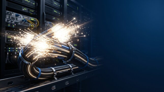 High Speed Fiber Optic Cable with Data Transmission in Server Room