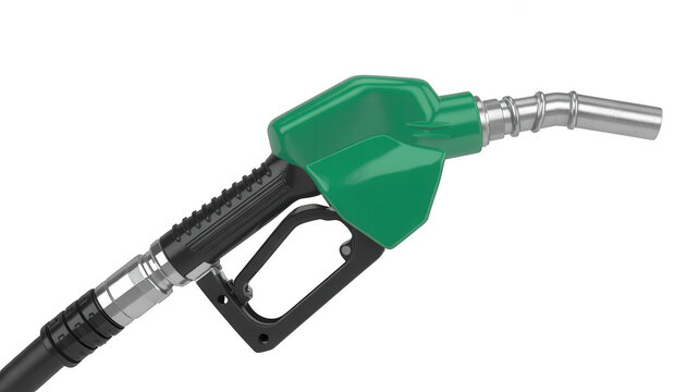 Green fuel nozzle for gasoline pump isolated on transparent background