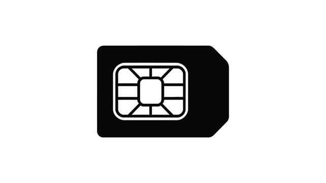 Black sim card icon with chip symbol isolated on white background