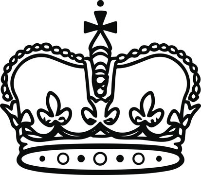  Ultra clean vector line art, bold black outline only, thick stroke, royal crown with elegant proportions, perfectly symmetrical, single object, minimalist, centered composition, isolated on pure whit