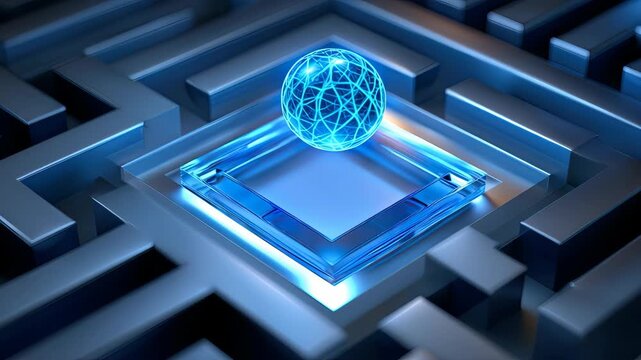 Blue glowing sphere in maze