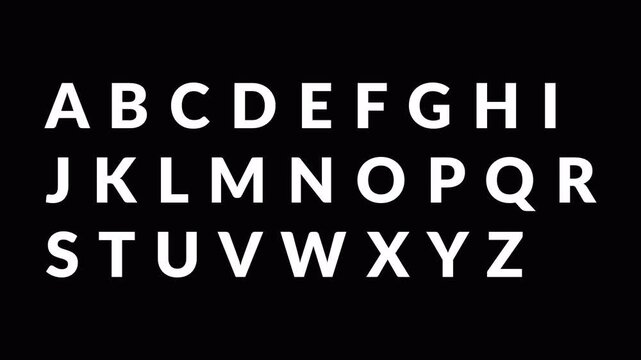 Alphabet text animation from a to z on transparent background, neon glowing alphabet fire sign animated text from A to Z with alpha channel in 4k.