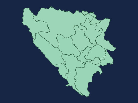 Bosnia and Herzegovina Administrative Map with Regions and Cantons