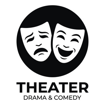 Theater drama comedy masks logo with smiling and sad faces icon