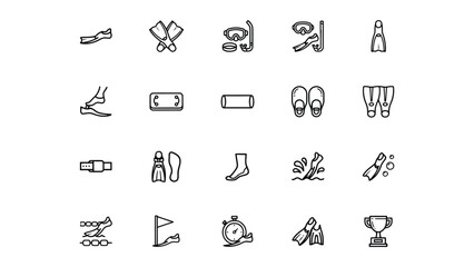 Collection of Simple Line Icons Representing Various Water Sports and Beach Accessories Equipment © Norma