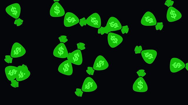 A green sack filled with money fell from above, creating the effect of a rain of money sacks.