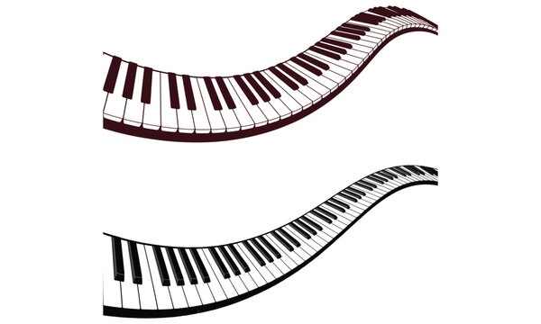 Curved piano keyboard illustration representing music melody and creativity