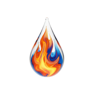 Abstract Glass Drop Containing Swirling Fire and Water Flames