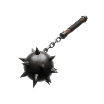 Medieval Spiked Iron Flail Weapon with Wooden Handle