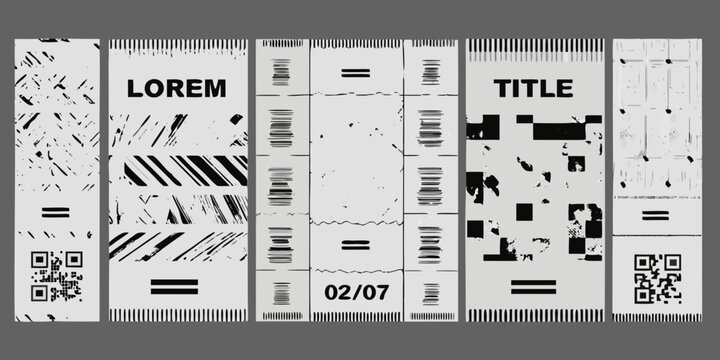 collection of six vertical monochrome posters with barcode patterns black white graphic design abstract artwork modern contemporary visual communication information layout composition print