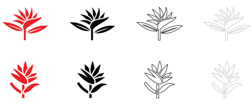 Bird of paradise flower icon vector, simple flower logo symbol vector, silhouette and line art illustration