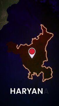 Haryana Map Animation, Haryana Location Pin, India State Map Vertical