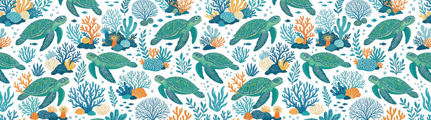 Ocean Turtle Coral Reef Pattern © Arif