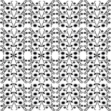 Seamless black and white vector pattern background featuring intricate ornate design elements