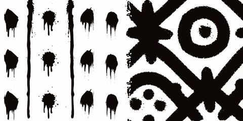 black spray paint graffiti strokes on white background urban art street dripping effect bold lines abstract design artistic expression creative pattern monochrome style © Lalin