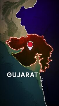 Gujarat Map Animation, Gujarat Location Pin, India State Map Vertical