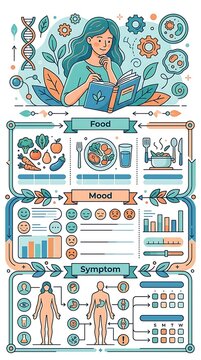 Woman tracking daily health food mood and symptoms in a journal