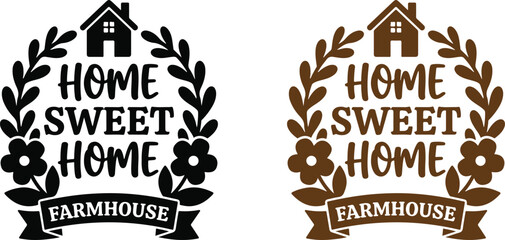 Home sweet home typography design with floral wreath and house icon for wall art or home decor © DesignVibesByFB