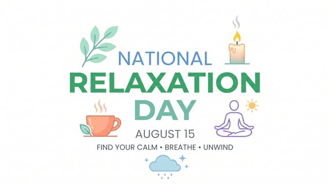 National relaxation day illustration with tea, meditation, and candle icons