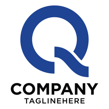 Blue Q letter company logo template with sample text icon