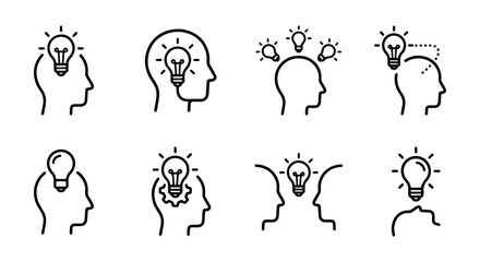 Obraz premium Idea Generation Icons, Brainstorming Concepts, Innovation Symbols, Creative Thinking Vector Set