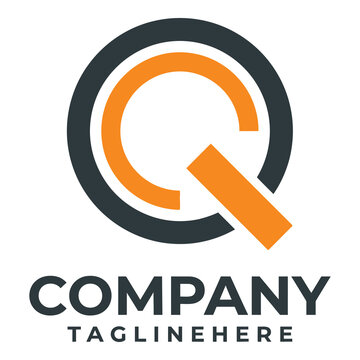 Modern company logo design with magnifying glass icon and placeholder text icon