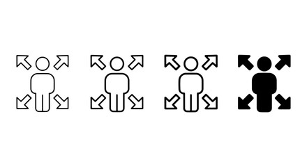 Fototapeta premium Human Figure Expansion Icons, Scalable People Symbols, Full Screen Arrows, Vector Graphics