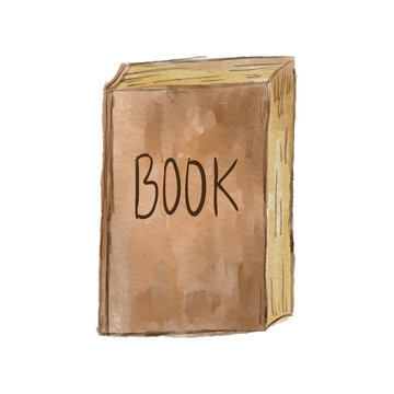 Gambar ini menampilkan ilustrasi sebuah buku bergaya cat air (watercolor) dengan desain sederhana dan minimalis. Sampul buku berwarna cokelat muda menyerupai kertas kraft atau karton.
