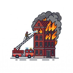 Naklejka premium Urban city building fire emergency vector icon isolated for graphics design, vector isolated on white