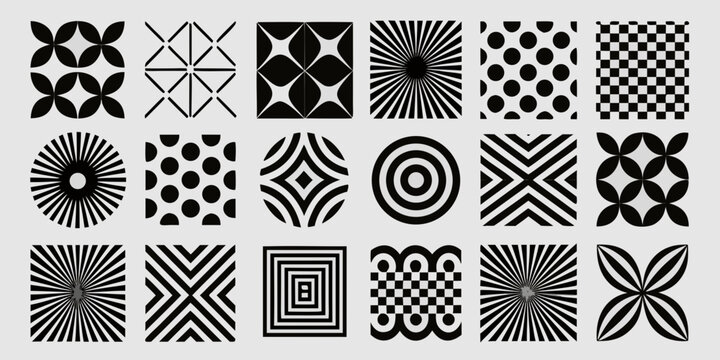 collection of geometric patterns in black and white vector style shapes designs minimalist abstract art graphic modern pattern square circle triangle dots lines