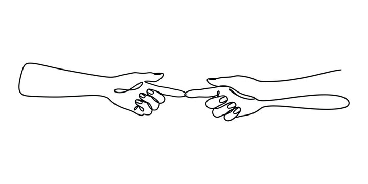 Two hands touching fingers continuous line art drawing