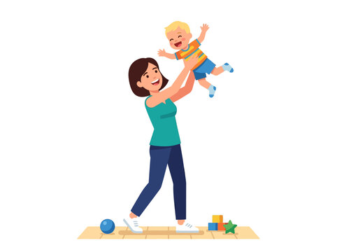 Father Lifting Happy Daughter Playfully Indoors.