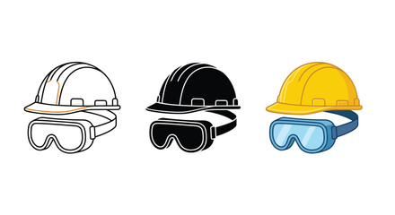 Fototapeta premium Construction Helmet And Goggles Set Vector Illustration On White Background