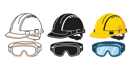 Fototapeta premium Construction Helmets And Safety Goggles Vector Illustration Set