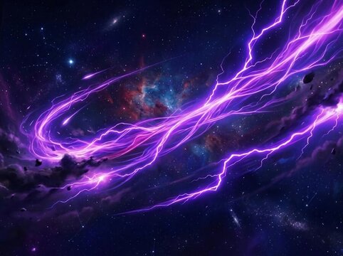 Vivid Purple Lightning Bolts in a Dark Cosmic Sky.