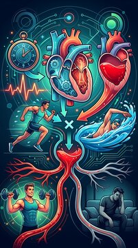 Heart health concept showing impact of exercise and sedentary lifestyle