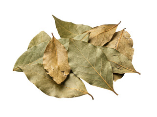 Naklejka premium Dried bay leaves isolated on white. Aromatic laurel herbs for cooking and seasoning food.