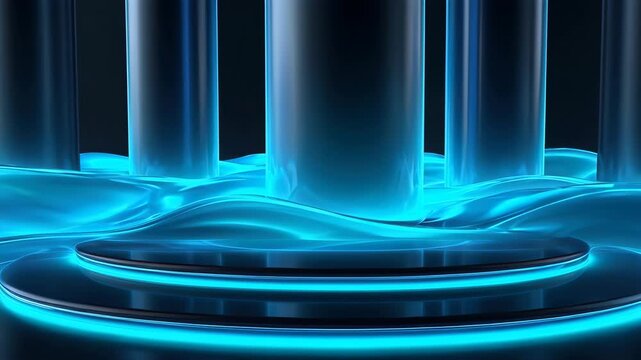 Abstract blue glowing columns and waves