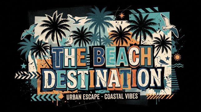 Tropical beach vintage poster.