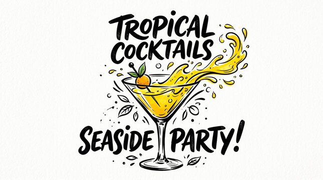 Tropical cocktail illustration for seaside party promotions.