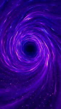 Abstract cosmic vortex tunnel with glowing purple light streaks and sparkling particles, dynamic space travel effect, motion background for digital projects