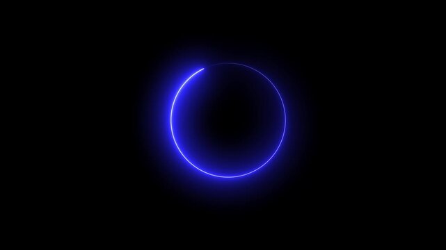 Glowing neon circle frame overlay Border looping animation 4k, Round circle picture frame Blue light moving for overlay element.
