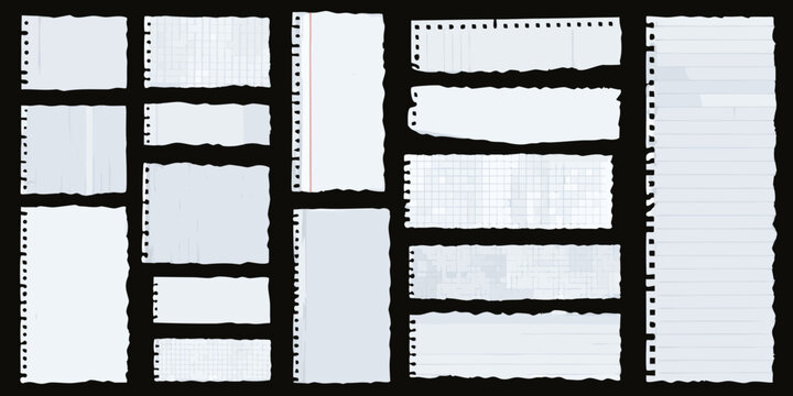 torn lined and graph notebook paper realistic vector collection stationery writing school study education journal memo sketch blank page sheet tear edge perforation