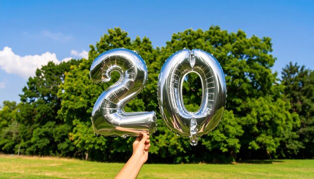 Silver 20 Balloons in Park.