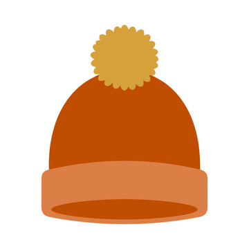 Mustard Pompom Rust Orange Knitted Beanie Winter Cap Vector Graphic