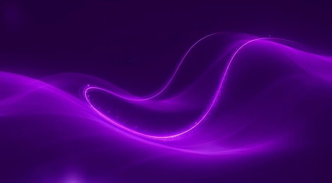 Abstract flowing purple light waves and glowing particles, smooth energy motion background for tech presentation and digital media backdrop