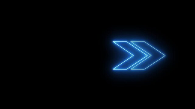Three bright blue neon arrows with a glowing outline are arranged horizontally pointing to the right visual effect that conveys speed and Modern Technology Motion Graphics.